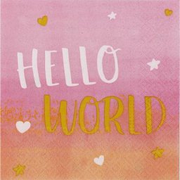 Serviettes en papier ""Hello World"", rose, 33 x 33 cm, 16 pièces