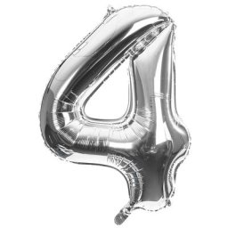Ballon hélium chiffre ""4"", argent, 86 cm