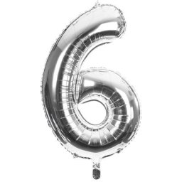 Ballon hélium chiffre ""6"", argent, 86 cm
