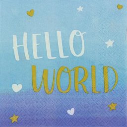 Serviettes en papier ""Hello World"", bleu, 33 x 33 cm, 16 pièces