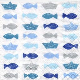 Serviettes en papier ""bateaux/poissons"", 33 x 33 cm, 20 pièces