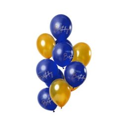 Ballons ""happy birthday"", bleu-doré, Ø 30 cm, 12 pièces