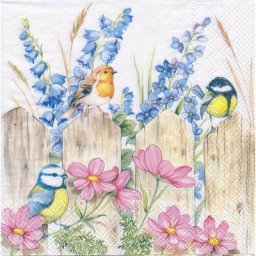 Serviettes en papier ""oiseaux sur clôture"", 33 x 33 cm, 20 pièces