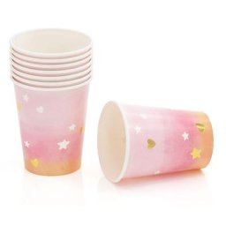 Gobelets en carton ""Hello World"", rose, 250 ml, 8 pcs