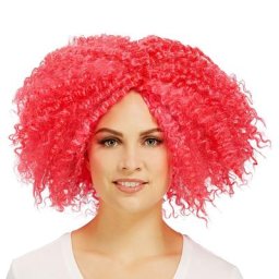 Perruque boucles en tire-bouchon , rose vif