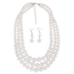 Parure de bijoux ""perles"", crème