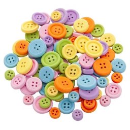 Boutons décoratifs en bois, pastel, 0,8 - 1,7 cm Ø, 50 g