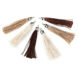 Pompons glands, écru-marron foncé-marron clair, 6 cm, 6 pièces