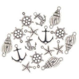Pendentifs ""bord de mer"", argenté, 12–27 mm, 16 pièces