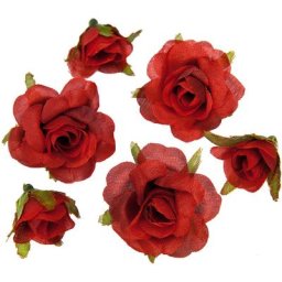 Boutons de rose artificiels, rouge, 1–2,5 cm Ø, 27 pièces