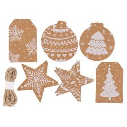 Folia Étiquettes en papier kraft ""Noël"", marron, 3,5–7 cm, 12 pièces