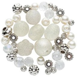 Perles, blanc/argenté/scintillant, 5–15 mm, 45 pièces