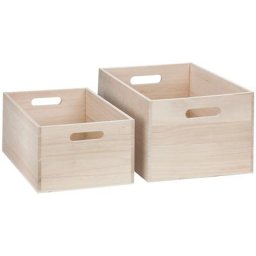 Caisses en bois brut, 36 x 26 x 19 cm et 32 x 22 x 15 cm, 2 pièces