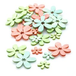 Confettis de table ""fleurs"", rose/vert clair/turquoise clair, 2–4 cm, 36 pièces