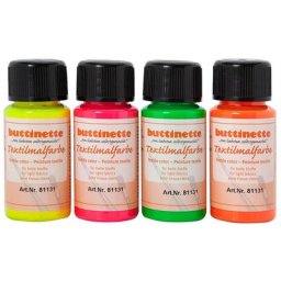 buttinette Set de peintures pour textiles ""fluo"", 4x 50 ml