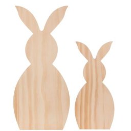 Lapins en bois brut, 35 cm et 25 cm de haut, 2 pièces