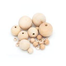 Boules en bois, 10–40 mm Ø, 24 boules