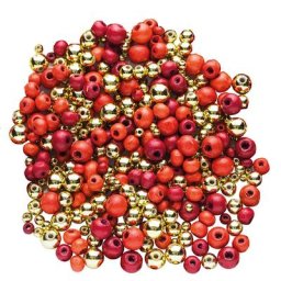 Perles en bois et perles métalliques, rouge/doré, 80 g