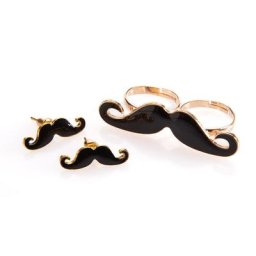 Set de bijoux ""moustache"", noir/doré