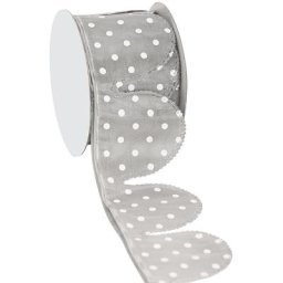 Ruban à froncer ""fleur à pois"", gris/blanc, 5 cm, 2,5 m