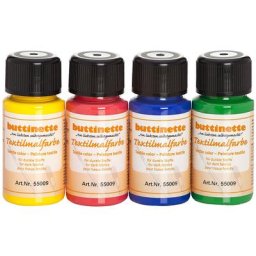 buttinette Set de peintures pour textiles ""couleurs primaires"", pour textiles foncés, 4x 50 ml