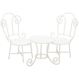 Ensemble table et chaises, en métal, crème, 6,5 x 11 cm et 6 x 6 cm