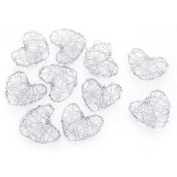 Cœurs en fil métallique, argenté, 4 cm, 10 pcs.