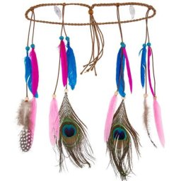 Bandeau pour cheveux avec plumes, bleu/rose