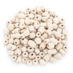 Set de perles en bois brut, 5–20 mm, 500 g