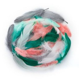 Plumes véritables, vert menthe/pêche/gris, 8 g = env. 100-110 plumes
