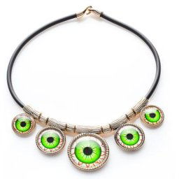 Collier ""Yeux"", noir/doré/vert