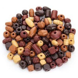 Perles en bois, tons marrons, 10–25 mm, 500 g
