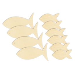 Poissons déco en bois, 11 x 5 cm et 17 x 9,5 cm, 10 pièces