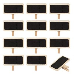 Mini tableaux noirs en bois avec pince, 12 pièces