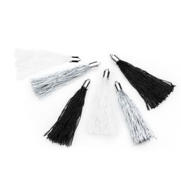 Pompons glands, blanc-argenté-noir, 6 cm, 6 pièce