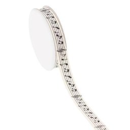 Ruban en tissu ""notes musicales"", crème/noir, 15 mm, 5 m