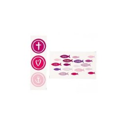 Motifs en cire ""poissons et symboles"", rose/rose vif