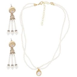 Parure de bijoux ""perles"", crème/doré