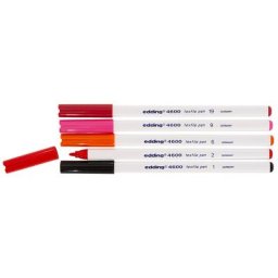 edding Marqueurs pour textiles clairs, tons rouges, 5 marqueurs