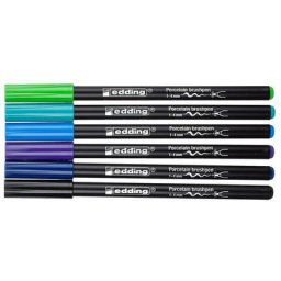 edding Set de feutres pinceaux pour porcelaine, tons bleus, 6 feutres