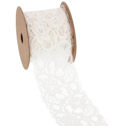 Ruban de dentelle extensible, crème, 50 mm, 3 m