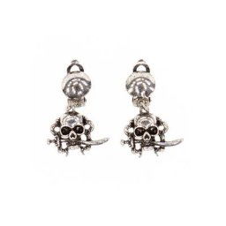 Boucles d'oreilles à clips ""tête de mort"", argenté