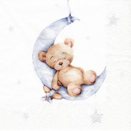 Serviettes en papier ""ourson/lune"", bleu, 33 x 33 cm, 20 pièces