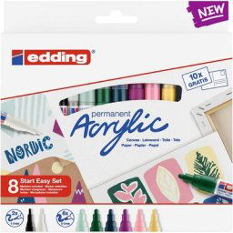 edding Kit créatif marqueurs acryliques ""nordic"", 8 feutres et 10 cartes postales
