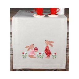 Chemin de table à broder ""couple de lapins