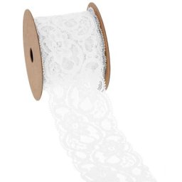 Ruban dentelle extensible, blanc, 50 mm, 3 m