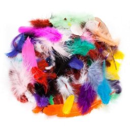 Plumes véritables, multicolore, 20 g = env. 220 - 240 plumes