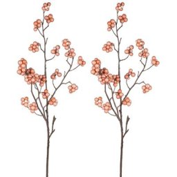 Branche déco avec baies artificielles, rose, 42 cm, 2 pièces