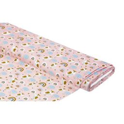 Tissu coton bio ""hibou et arc-en-ciel"", rose/multicolore
