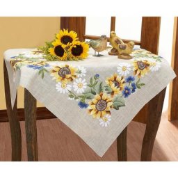Nappe à broder ""tournesols et pâquerettes"", gris lin